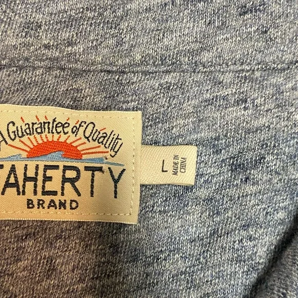 FAHERTY LONG SLEEVE POLO 100% ORGANIC COTTON HEATHER GRAY MENS SZ L
